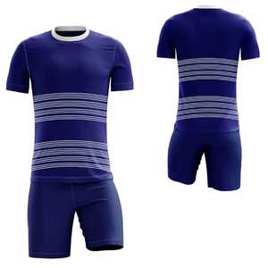 Conjunto de Uniforme de Fútbol Sublimado Personalizado, Azul con Rayas, Cuello Redondo, Manga Corta, Absorbe la Humedad, Uniforme Deportivo para Hombre Adulto - Product Image 3
