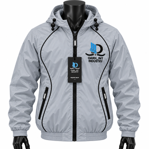 High Quality Men's <b>Light</b> Gray Hooded Windbreaker <b>Jacket</b> Windproof <b>Waterproof</b> Breathable Zipper Closure Casual Winter Wear - Product Image 1