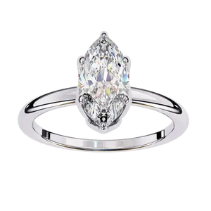 Anillo de Diamante Cultivado en Laboratorio con Corte Marquise de Crown Gallery, con Engaste de Seis Puntas y Piedras Redondas Decorativas, Joyería Nupcial de Oro Personalizada - Product Image 1