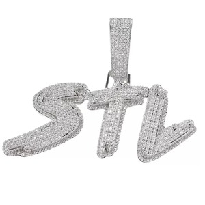 Hip Hop Jewelry Men's Iced Out Custom Letter <b>Pendant</b> 925 Sterling <b>Silver</b> VVS Moissanite Diamond Number Name <b>Initial</b> Logo <b>Pendant</b> - Product Image 3