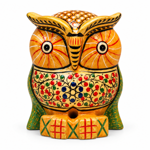 Figura de Búho Colorida Hecha a Mano en Madera |   Estatua de Animal Pintada a Mano Tradicional para Decoración de Mesa de Boda - Product Image 1