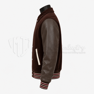 Chaqueta Varsity de Cuero y Lana Marrón Personalizada para Hombre, Chaqueta de Béisbol Estilo Letterman Vintage, Fabricante OEM con Bordado al por Mayor - Product Image 5