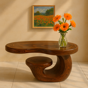 Table basse en bois sculpturale moderne pour salon, mobilier d'art contemporain, table basse en bois faite à la main, décoration - Product Image 2