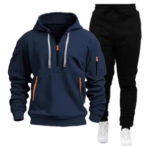 Ensemble de survêtement en coton épais à capuche blanc pour homme, veste à fermeture éclair à manches longues, poches latérales, polyester respirant, vêtements décontractés - Product Image 3