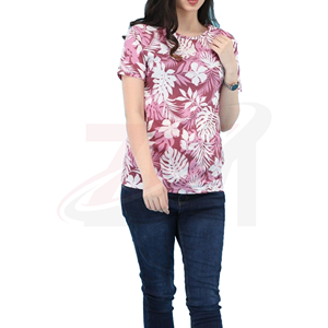 Camiseta de Manga Corta con Cuello Redondo y Estampado Floral Rosa y Blanco, Estilo Casual, Tejido de Punto, para Primavera/Verano, Venta al Por Mayor, Nueva Tendencia - Product Image 1