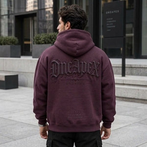 <b>Men's</b> <b>Burgundy</b> Oversized <b>Hoodie</b> Streetwear Pullover Sweatshirt Graphic ONEAPEX Wholesale - Product Image 2