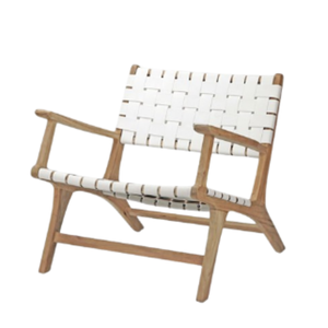 Fauteuil lounge moderne en bois avec assise tressée blanche, design scandinave, pour extérieur, ensembles de restaurant, structure solide et durable - Product Image 1