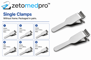Single <b>Clamps</b> Frameless Packaged in Pairs Artery Vein Sizes 0.4-1mm 0.6-1.5mm 1-2.25mm Black ZETOMEDPRO - Product Image 4