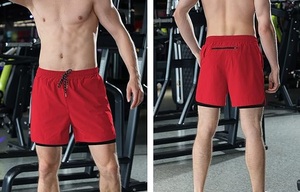Shorts de sport pour homme, double couche, polyester et nylon, éco-responsables, taille élastique, respirants. - Product Image 3