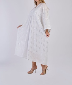 Wholesale Modest Dubai Beaded Sequined Long Sleeve Abaya Muslim Traditional Handmade Wedding Women Polyester Breathable V Neck - Product Image 3