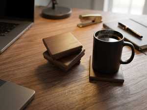 Teak Wood <b>Coasters</b>: Minimalist Walnut Finish Black <b>Drink</b> <b>Coasters</b> - Product Image 2