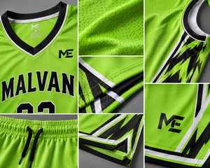 Ensemble de maillots de basket-ball personnalisés Malvan de qualité supérieure, sans manches, col en V, évacuation de l'humidité, uniforme d'équipe, impression sublimée, vêtements de sport pour hommes - Product Image 3