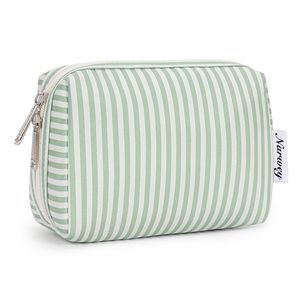 <b>Cute</b> Small Striped Zipper Pouch Women's Travel Makeup Pouch with Compartments Convenient Cosmetic Bag for <b>Purse</b> - Product Image 1
