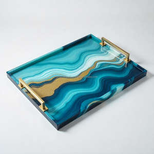 Élégant plateau de service en résine époxy d'art abstrait finition brillante avec accents dorés idéal pour les fêtes, les cadeaux et l'utilisation quotidienne - Product Image 6
