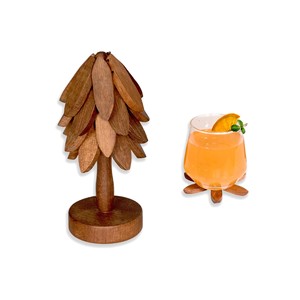 Posavasos de madera de cedro hechos a mano con impresiones de arte botánico |   Venta al por mayor - Product Image 2