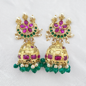 Fashion Drop Earrings 1 Gram Gold Polish Kemp Jhumka Handset Earrings - Product Image 3