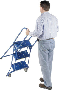 Rolling 4-Step Ladder with Spring-Loaded Wheels & Safety Guard <b>Folding</b> Industrial <b>Stool</b> Vietnam ISO Certified Reliable OEM - Product Image 4
