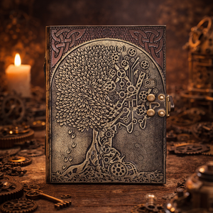 Journal intime vintage en cuir gaufré arbre de vie celtique carnet de croquis avec loquet et cadeau en papier de coton en bois gratuit - Product Image 2