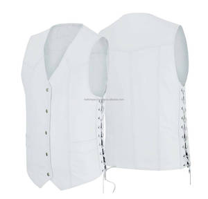 Men's Summer Formal White Leather Vest with V-Neck <b>Collar</b> & 2 Sides <b>Laces</b> Breathable Handmade Single Button Closure - Product Image 1