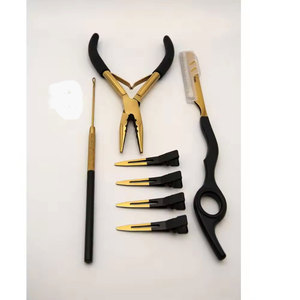 Kit professionnel d'extensions capillaires en acier inoxydable étanche avec pinces à extensions de cheveux de haute qualité, outil à boucles et aiguille à crochet - Product Image 1