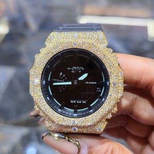 Montre analogique à quartz avec cadran noir en moissanite, style hip-hop, boîtier en acier inoxydable, bracelet en caoutchouc, unisexe - Product Image 5