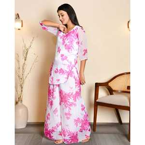 Haut décontracté en velours côtelé à fleurs Angelina XS avec manches trois-quarts, ensemble en velours côtelé à fleurs rose - Product Image 2