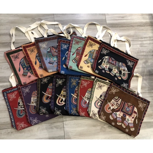 Sac fourre-tout en tissu tissé fait main en Thaïlande avec fermeture éclair, motif éléphant, cadeau souvenir thaïlandais - Product Image 3
