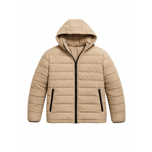 Veste matelassée kaki à capuche pour homme, manteau d'hiver chaud et léger, décontracté, pour l'extérieur, avec fermetures éclair contrastées - Product Image 2