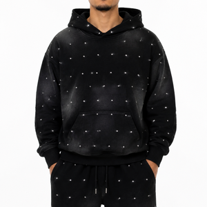 เสื้อฮู้ดดี้พรีเมียมขายส่ง ผ้าฝ้าย 100% ซับในอย่างดี เป็นมิตรกับสิ่งแวดล้อม ประดับด้วยคริสตัล ลุควินเทจฟอกสีสไตล์สตรีทแวร์ ทรงโอเวอร์ไซส์ - Product Image 1