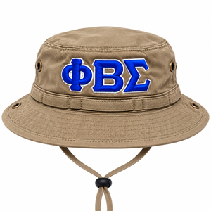 Phi Beta Sigma <b>Men</b> Khaki Boonie Bucket <b>Hat</b> Blue Greek Letter Embroidery <b>Wide</b> <b>Brim</b> Outdoor Sun Protection Adjustable Chin Strap - Product Image 3