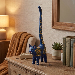 Figurine artisanale en bois d'albizia, queue de chat bleue et dorée, artisanat balinais, décoration d'intérieur, sculpture en bois, ornement, cadeau, artisanat en bois - Product Image 3