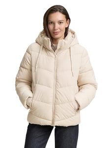 <b>Women's</b> <b>Beige</b> Breathable Canvas Quilted Puffer <b>Jacket</b> Full Sleeve Hooded Zipper Closure Winter Solid Color Regular Length Thick - Product Image 3