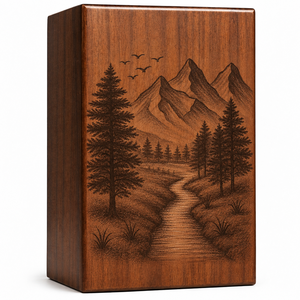 Urne commémorative pour animaux de compagnie en bois naturel, boîte à souvenirs gravée pour crémation, conteneur de commémoration pour la faune forestière - Product Image 1
