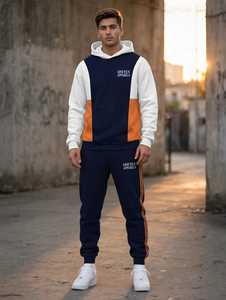 Men's Solid Lightweight Hooded Tracksuit Set Navy <b>White</b> Orange Casual Autumn <b>Sweatshirt</b> Sweatpants Two Piece Outfit - Product Image 4