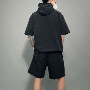 Custom Polyester/Cotton Casual Solid Tracksuit Wind Breaker Zip-Up Hoodie <b>Shorts</b> Set for Men - Product Image 4