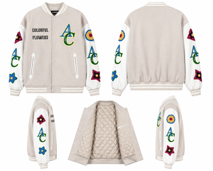 Men's Embroidered Varsity <b>Jacket</b> | Custom Letterman <b>Baseball</b> <b>Bomber</b> <b>Jacket</b> Colorful Floral Print Streetwear - Product Image 2