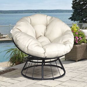 Resistente sedia Papasan da esterno Beige girevole a 360 gradi con comoda struttura per cuscino con comodo Design circolare Lounge Moon - Product Image 1