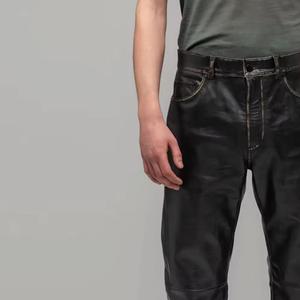 New Arrival High Quality men's leather pants street style cool cross embroidery high quality leather pants - Product Image 5