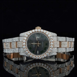 Montre Fantastique à Cadran Noir Sertie de Moissanite, Qualité Premium, Bicolore, avec Fonction Date et Boîtier en Acier Inoxydable - Product Image 4