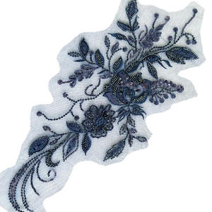 Floral Embroidered <b>Kitchen</b> <b>Mat</b> With Sequin Details Non-Slip Rubber Backing Glam Style Rectangle Polyester - Product Image 3