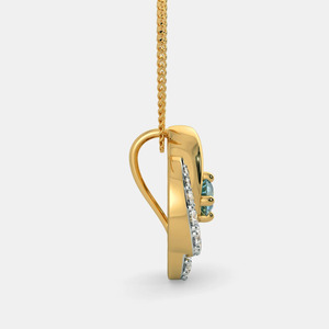 Yellow Gold <b>Blue</b> Topaz Swirl Lab Grown Diamond Pendant <b>Necklace</b> - Product Image 5