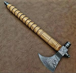 Hand Forged Damascus Steel Smoking Pipe Hatchet Wooden <b>Handle</b> Outdoor Camping Survival <b>Axe</b> Pipe OEM ODM Custom - Product Image 1