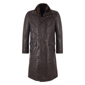 Manteau long en cuir de vache véritable pour homme avec col en fourrure amovible, manteau d'hiver en cuir de qualité supérieure, fabricant ODM sur mesure - Product Image 1