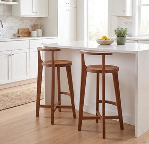 Tabouret de bar en bois massif de qualité supérieure avec structure en bois robuste, chaise de comptoir moderne pour îlot de cuisine, bar à domicile, café, restaurant - Product Image 4