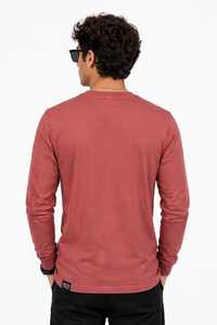 <b>Men's</b> <b>Long</b> <b>Sleeve</b> T-<b>Shirt</b> Pure Cotton O-Neck Solid for <b>Red</b> Regular Fit Casual Front Logo Breathable - Product Image 3