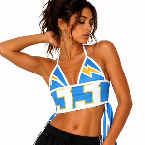 Women Sexy Beach Halter Y2K Sports Crop Tank <b>Top</b> Custom Lightning Print Tie Back Camisole Streetwear OEM ODM Women's Shirts Bulk - Product Image 1