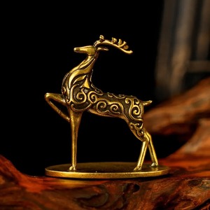 <b>Gold</b> Brass Deer Figurine Antlered Stag Statue Traditional Cloud Pattern Tabletop Home Decor <b>Ornament</b> Handmade Deer Statue - Product Image 1