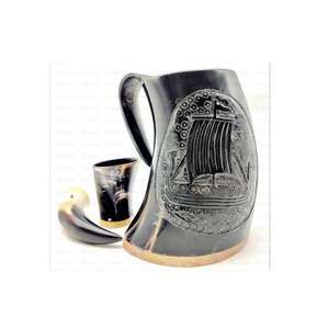 Cuerno para beber estilo Vikingo Vintage de Búfalo, hecho a mano, con diseño de campana natural y relieve, para cerveza, al por mayor - Product Image 1