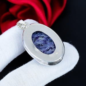 Colgante Ovalado de Charoita Púrpura Natural, Plata de Ley, Joyería de Piedras Preciosas Hecha a Mano, Venta al por Mayor, OEM, ODM - Product Image 3