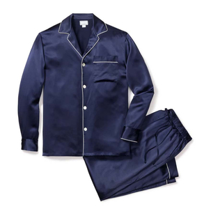 Conjunto de Pijamas de Satén para Hombre, Estilo Casual Moderno, Transpirable, Manga Larga, Suave y Cómodo, Ropa de Dormir de Poliéster, Talla Grande, Camisón de Invierno - Product Image 1